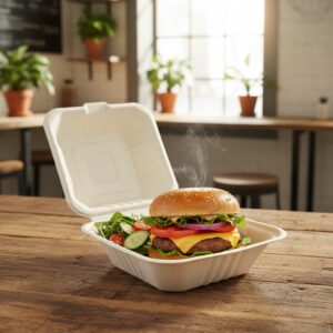 Bagasse 6"x6" Hamburger Clamshell