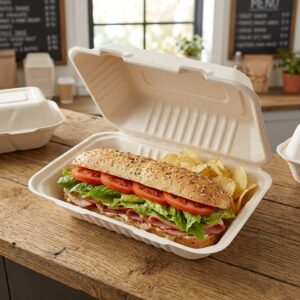 Bagasse 9"x6" Hot Dog Clamshell